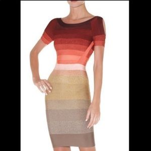 Auth Herve Leger Aaric Ombre Bandage in Flame XS